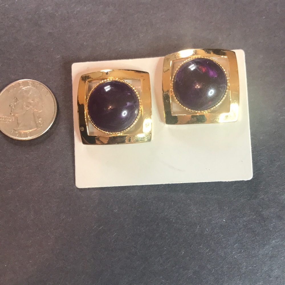 Avon Vintage Modern Emphasis Pieced Earrings Simulated Amethyst